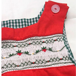 Vintage Handmade Smocked Strawberry Jumper Dress